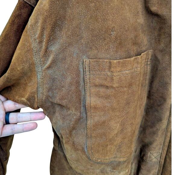 Vintage Brown Suede Jacket Men’s XL Snap Close Dark Academia Heritage Workwear - Picture 8 of 9
